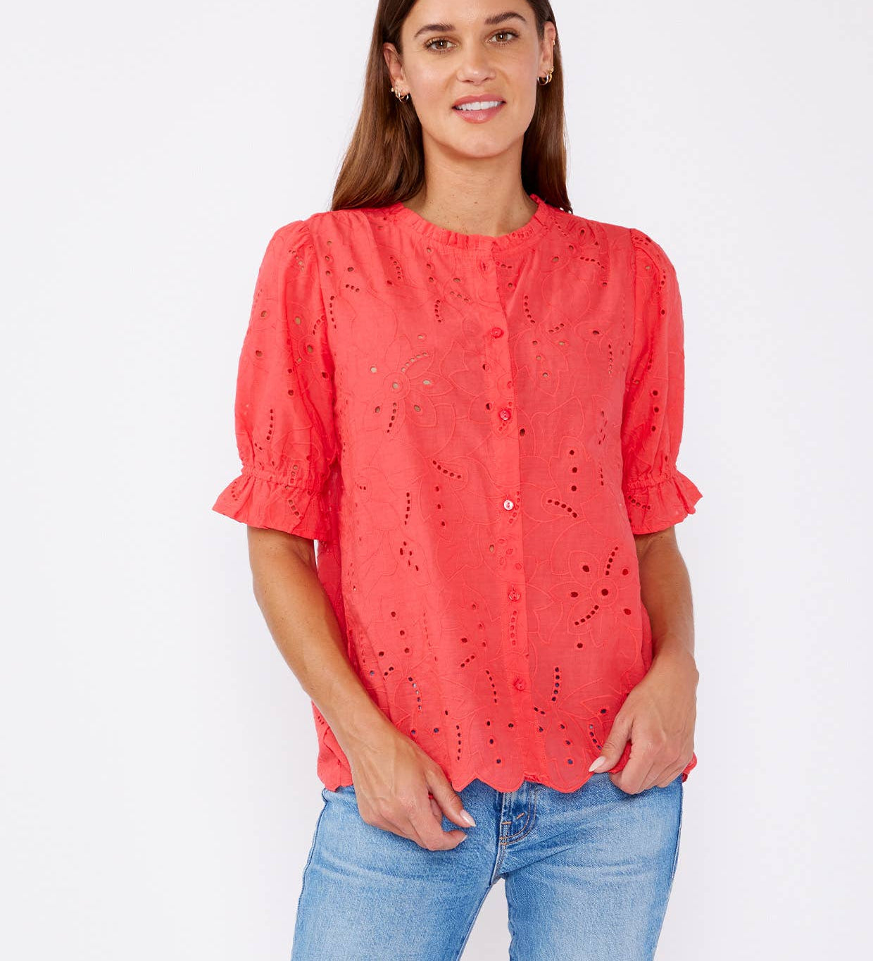 Lovestitch - Embroidered Eyelet Cotton Summer Top