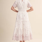 &MERCI - FLORAL EMBROIDERY TIERED MIDI DRESS MDR4566