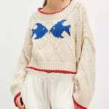 Rosa Clothing - Vintage Ocean Lovers Fish Jacquard Knit Pullover