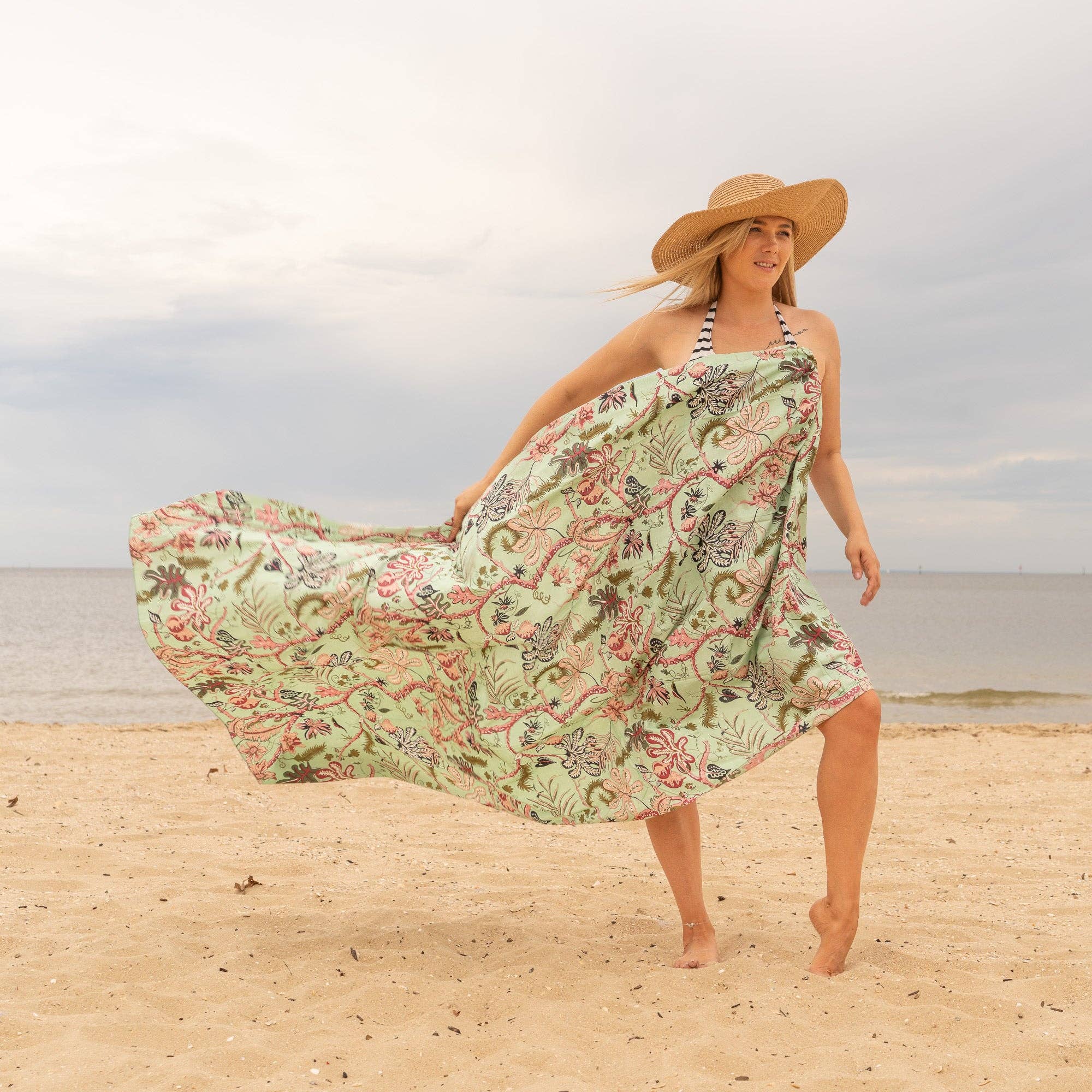 Boho-Eclectica - Women's Green Florals - 100% Cotton Sarong