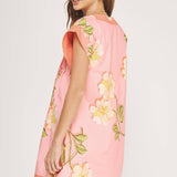 Strut & Bolt - Tropical Hibiscus V-neck Pintuck Mini Dress