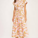 Strut & Bolt - Floral Print Block Shirt Midi Dress
