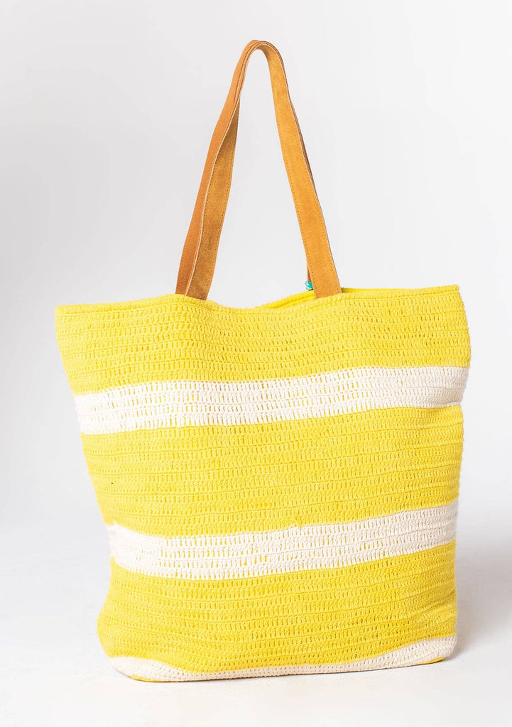 Lovestitch - Yelllow Woven Striped Beach Tote