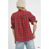STYLE USA - Plaid V-Neck Flannel Top