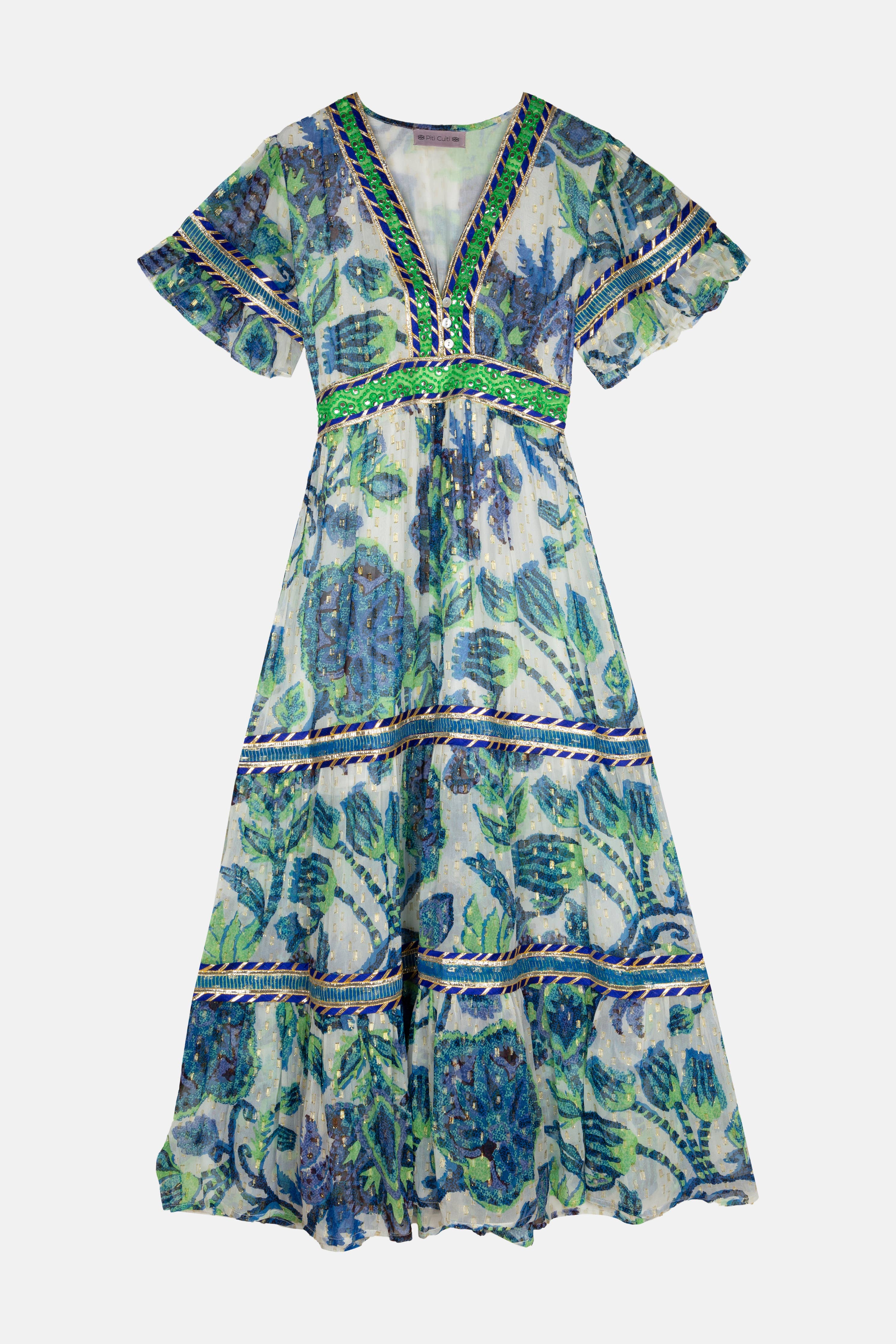 Piti Cuiti - OCEAN PEARL LONG DRESS WITH SHORT SLEEVES