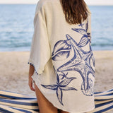 Rosa Clothing - Blue Shell Starfish Printed relaxed shirt & skirt set