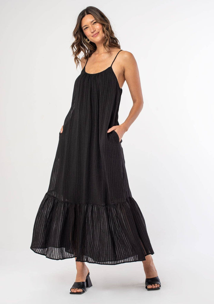 Lovestitch - Striped Scoop Neck Ruffle Hem Maxi Dress