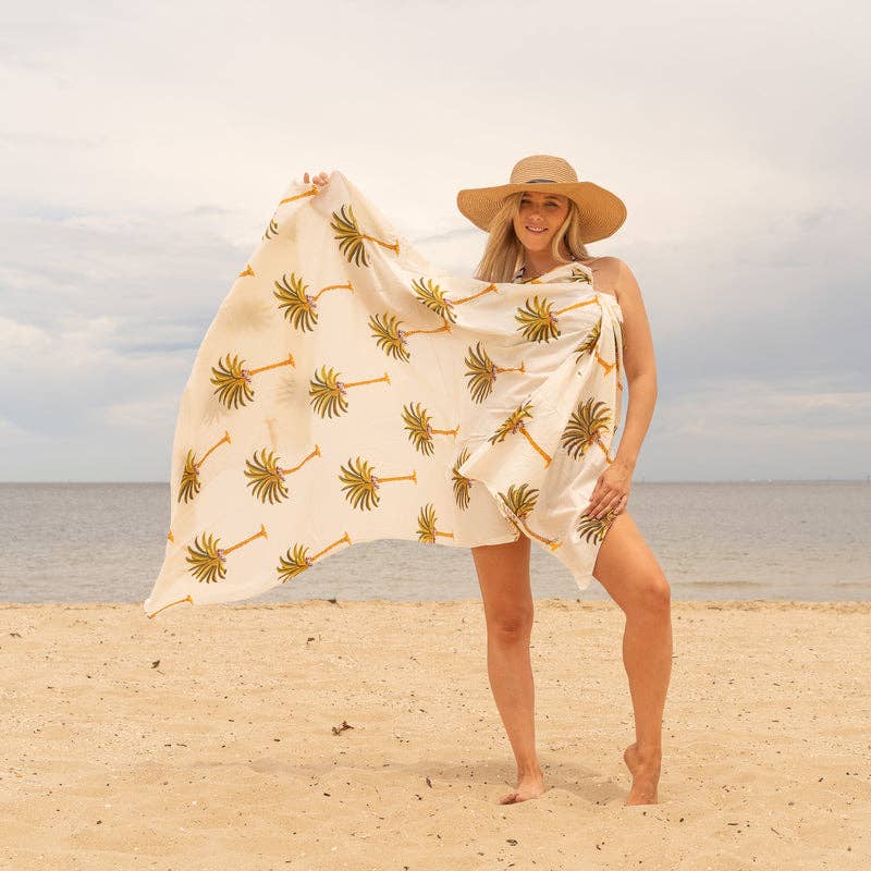 Boho-Eclectica - Women's White Palm- 100% Cotton Sarong