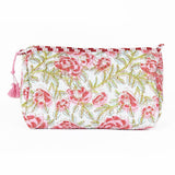 LA Soul - White with Red Floral print Quilted Cotton Toiletry Bag Set