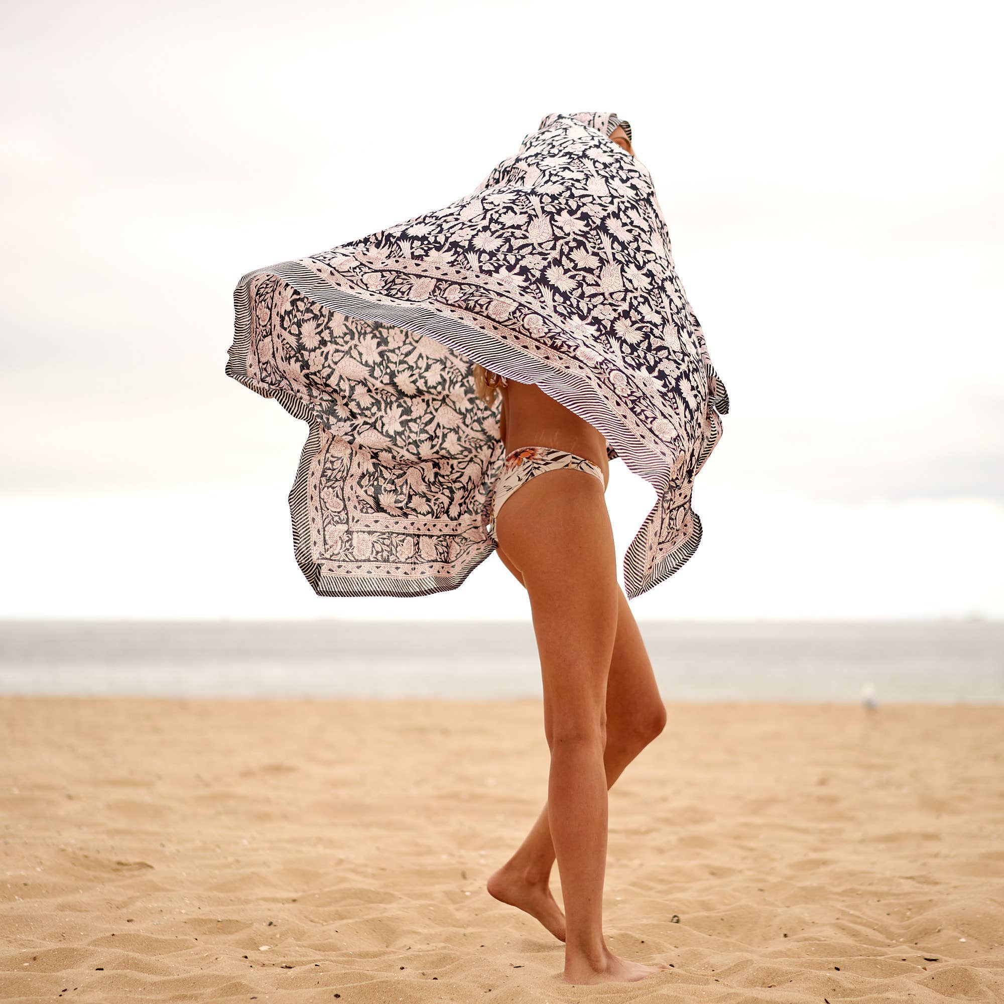 Boho-Eclectica - Block Print Cotton Sarong - Black & White Floral