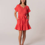 Lovestitch - Classic Cotton Gauze Short Sleeve Red Mini Dress