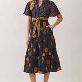 TCEC - CD07350-Floral Print Tiered Midi Dress with Waist Tie