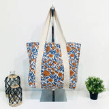 Anju Jewelry - Handcrafted Canvas Bag with Block-Printed Marigold Wonders