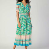 Current Air - Floral Border Print Surplice Midi Dress