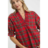 STYLE USA - Plaid V-Neck Flannel Top