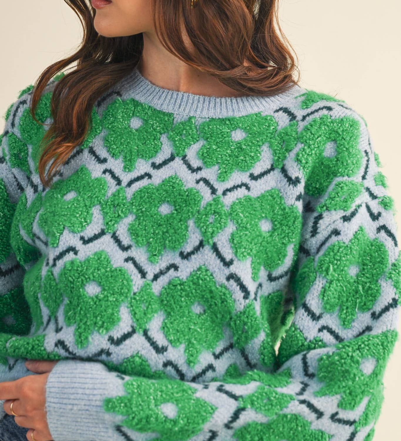 &MERCI - FUZZY TEXTURE FLORAL SWEATER MSW11198
