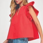 Flutter Ruffle Sleeve Poplin Top