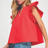 Flutter Ruffle Sleeve Poplin Top
