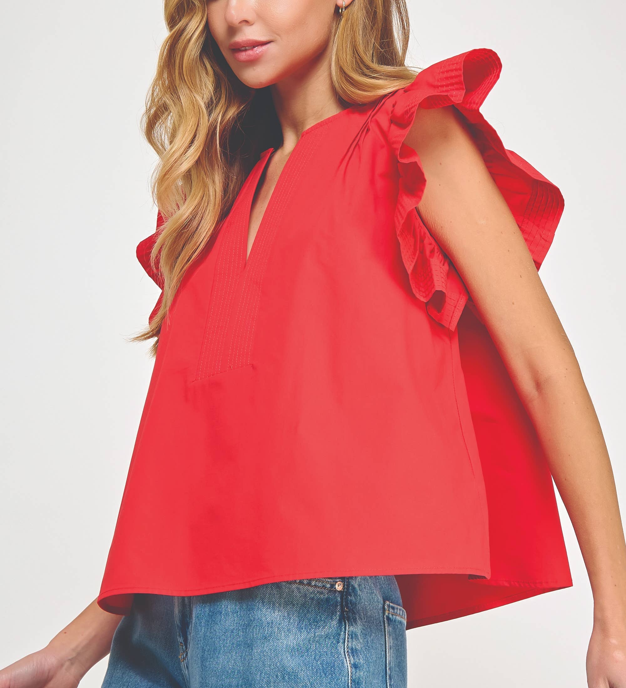 Flutter Ruffle Sleeve Poplin Top