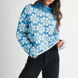 AEMI + CO - 3482IK Floral Fair Isle Mock Neck Sweater