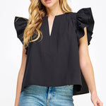 Flutter Ruffle Sleeve Poplin Top