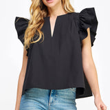 Flutter Ruffle Sleeve Poplin Top