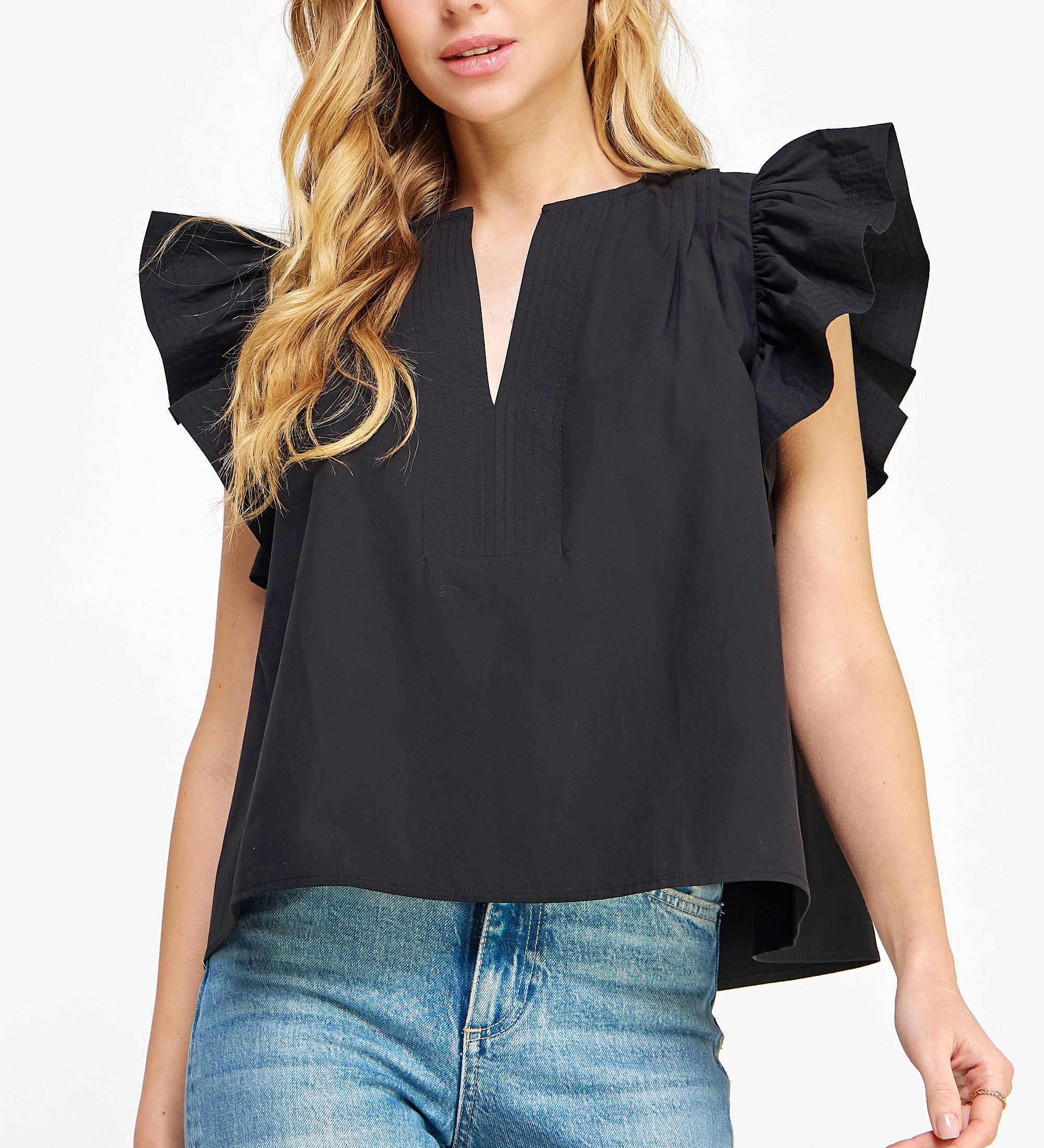 Flutter Ruffle Sleeve Poplin Top