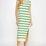 Strut & Bolt - Shoulder Pad Sleeveless Textured Striped Knit Dress
