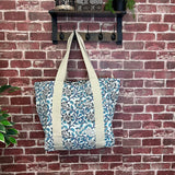 Anju Jewelry - Handcrafted Canvas Bag with Block-Printed Blue Thistle