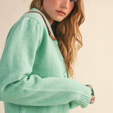 &MERCI - CONTRAST SCALLOPED COLLAR SWEATER CARDIGAN MSW11141