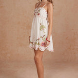Strut & Bolt - Embroidered Palm & Floral Scalloped Babydoll Mini Dress