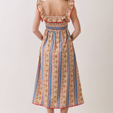 TCEC - CD07311-Paisley Stripe Smocked Midi Dress