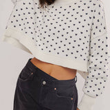 Rosa Clothing - Hearts Pattern Cropped Pullover Sweater