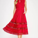 Strut & Bolt - Scallop Edge Crochet Trim Satin Midi Dress