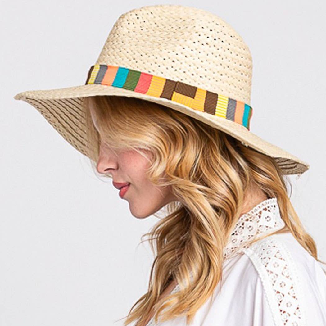 3AM BY H&D ACCESSORIES - MULTI COLOR STRIPE BAND STRAW HAT