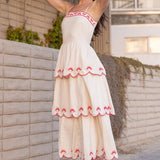 Strut & Bolt - Seashell Embroidery Scallop Layered Midi Dress