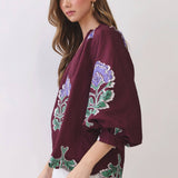 TCEC - CT10123-Floral Print Scalloped Hem Textured Blouse