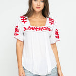 Sandy Embroidered Top White-Red