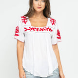 Sandy Embroidered Top White-Red
