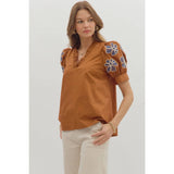 STYLE USA - Solid ruffle accent V-neck top