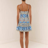 Rosa Clothing - Vintage Tile print Spaghetti Strap drop waist Mini Dress