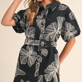 &MERCI - FLORAL EMBROIDERY BELTED MINI DRESS MDR4555
