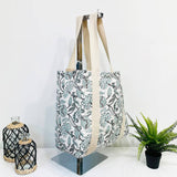 Anju Jewelry - Handcrafted Canvas Bag with Block-Printed Teal Oasis