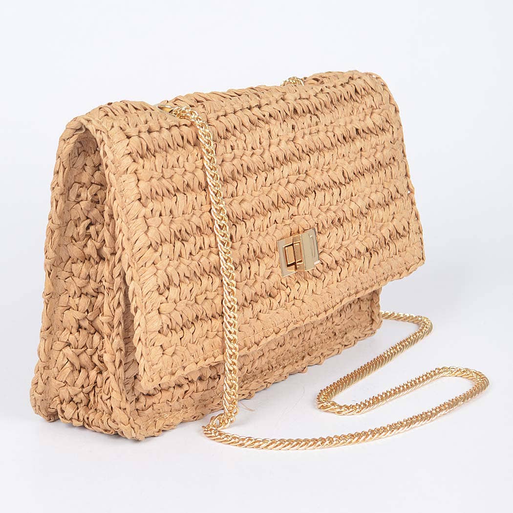 3AM BY H&D ACCESSORIES - Faux Straw Flap Chain Shoulder Clutch