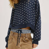 Rosa Clothing - Hearts Pattern Cropped Pullover Sweater