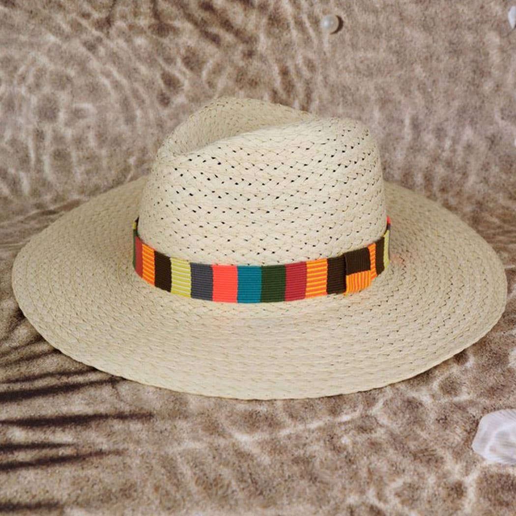 3AM BY H&D ACCESSORIES - MULTI COLOR STRIPE BAND STRAW HAT