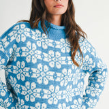 AEMI + CO - 3482IK Floral Fair Isle Mock Neck Sweater
