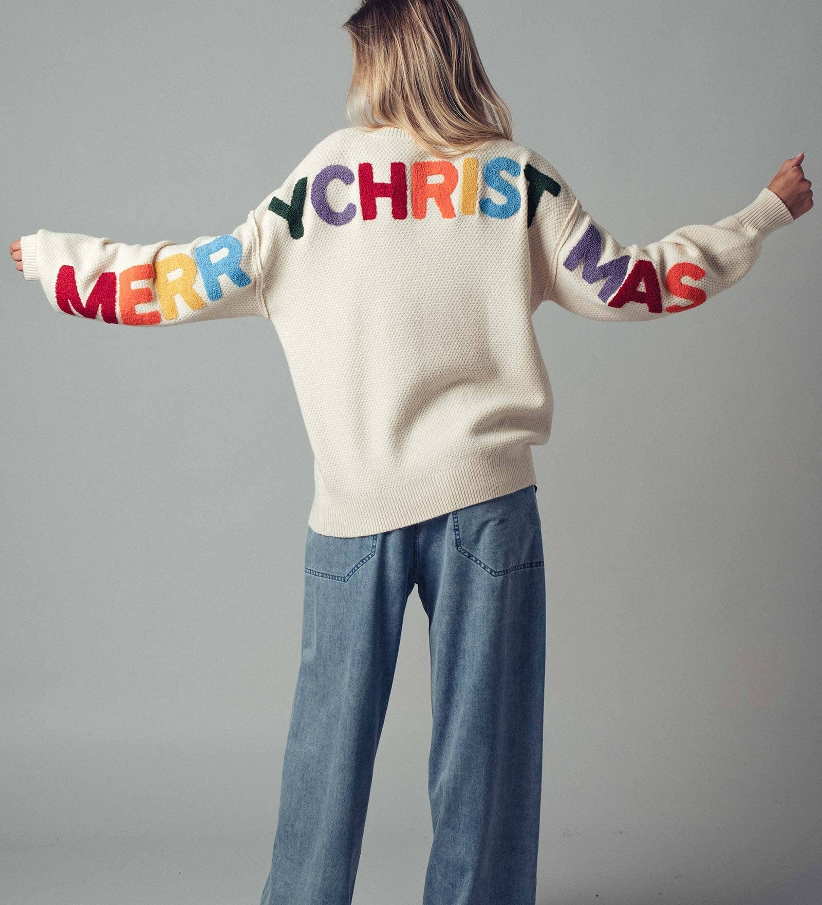 Urban Daizy - Rainbow Lettering Christmas Knit Sweater