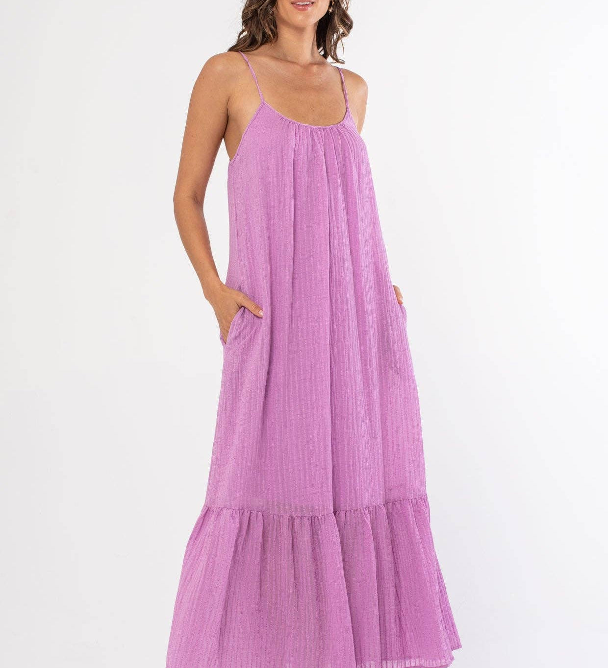 Lovestitch - Striped Scoop Neck Ruffle Hem Maxi Dress