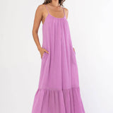 Lovestitch - Striped Scoop Neck Ruffle Hem Maxi Dress